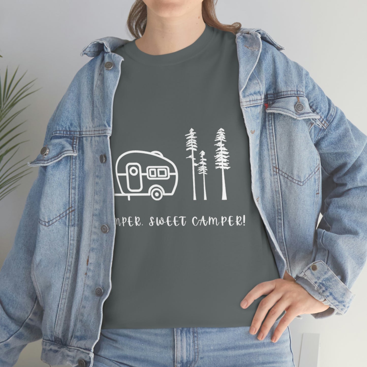 Camper, Sweet Camper Unisex Heavy Cotton Tee, White Lettering