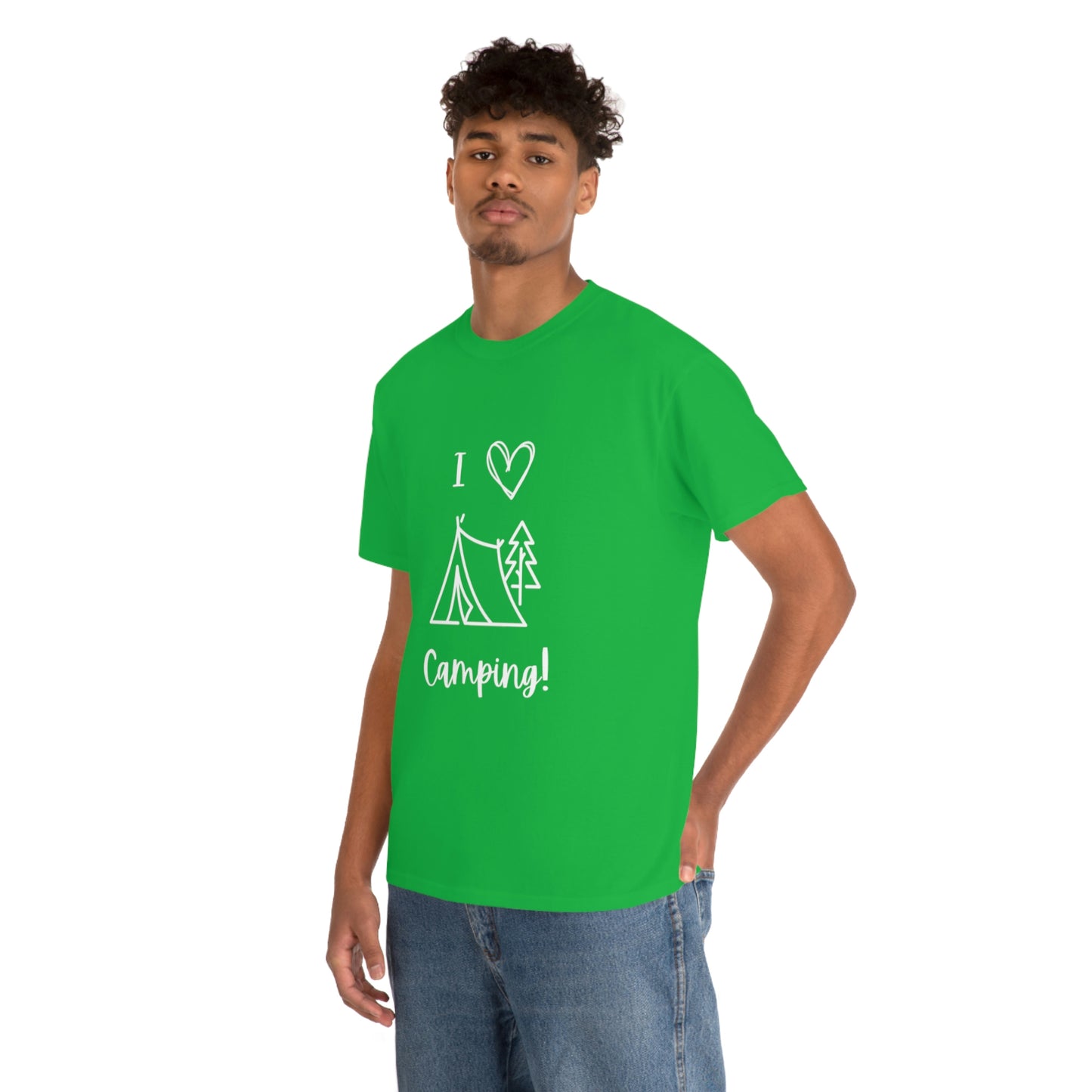 I "Heart" Camping Unisex Heavy Cotton Tee, White Lettering