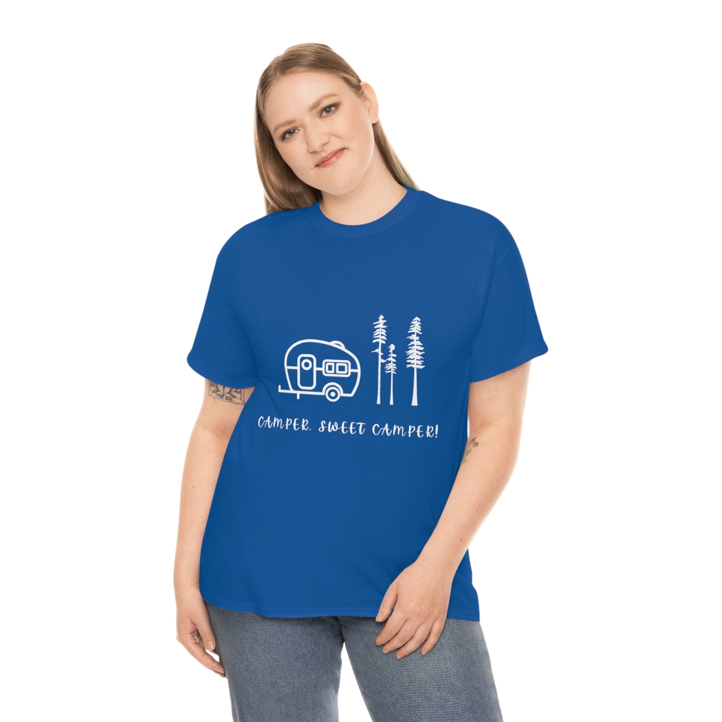 Camper, Sweet Camper Unisex Heavy Cotton Tee, White Lettering