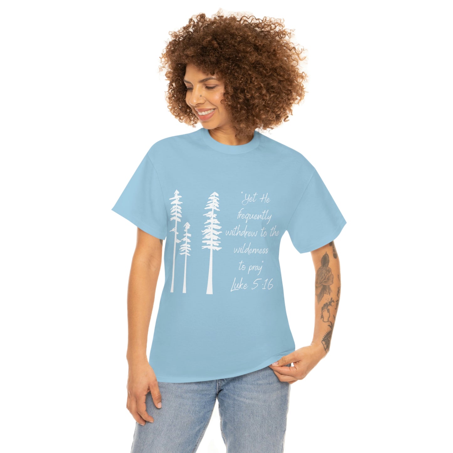 Luke 5:16 Unisex Heavy Cotton Tee, White Lettering