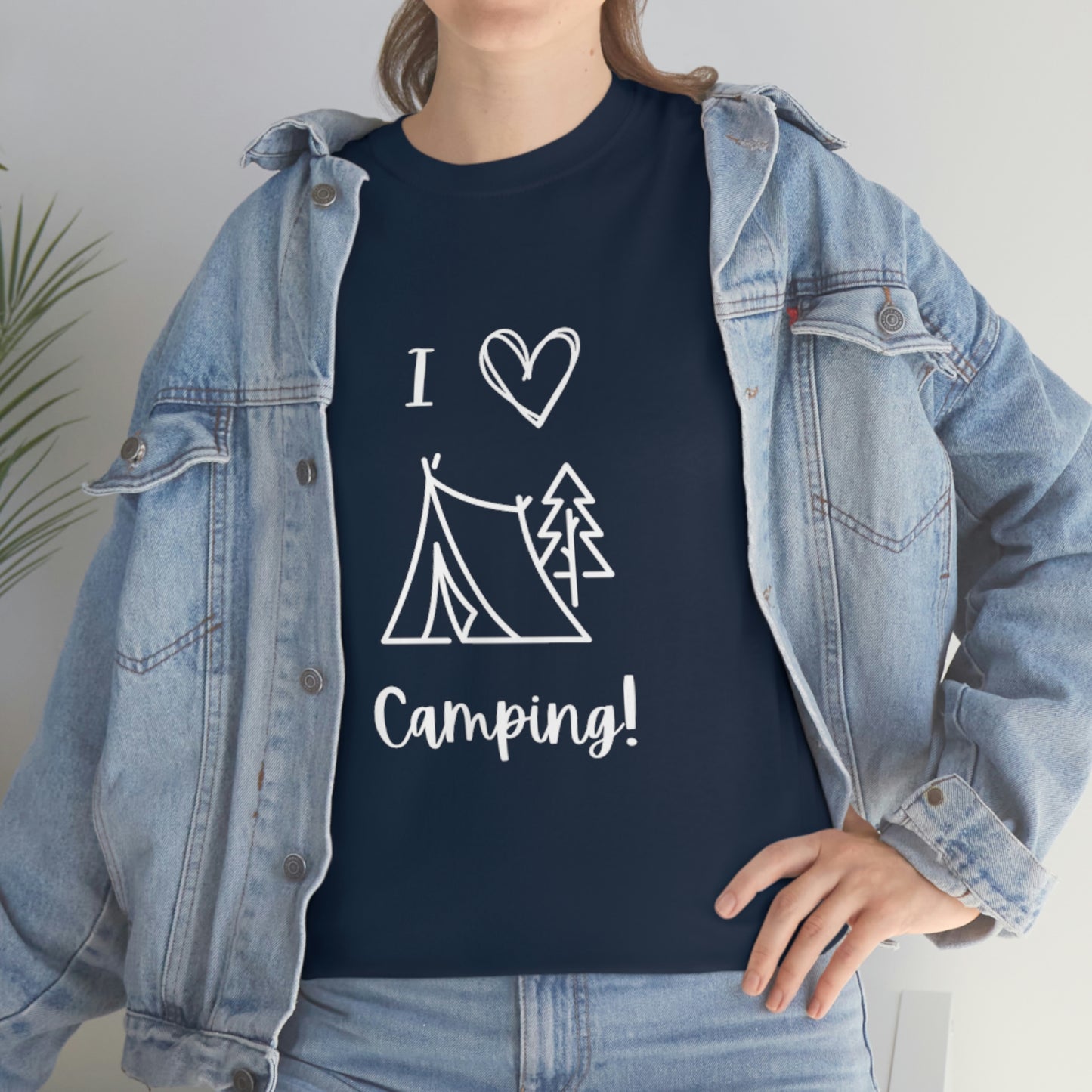 I "Heart" Camping Unisex Heavy Cotton Tee, White Lettering