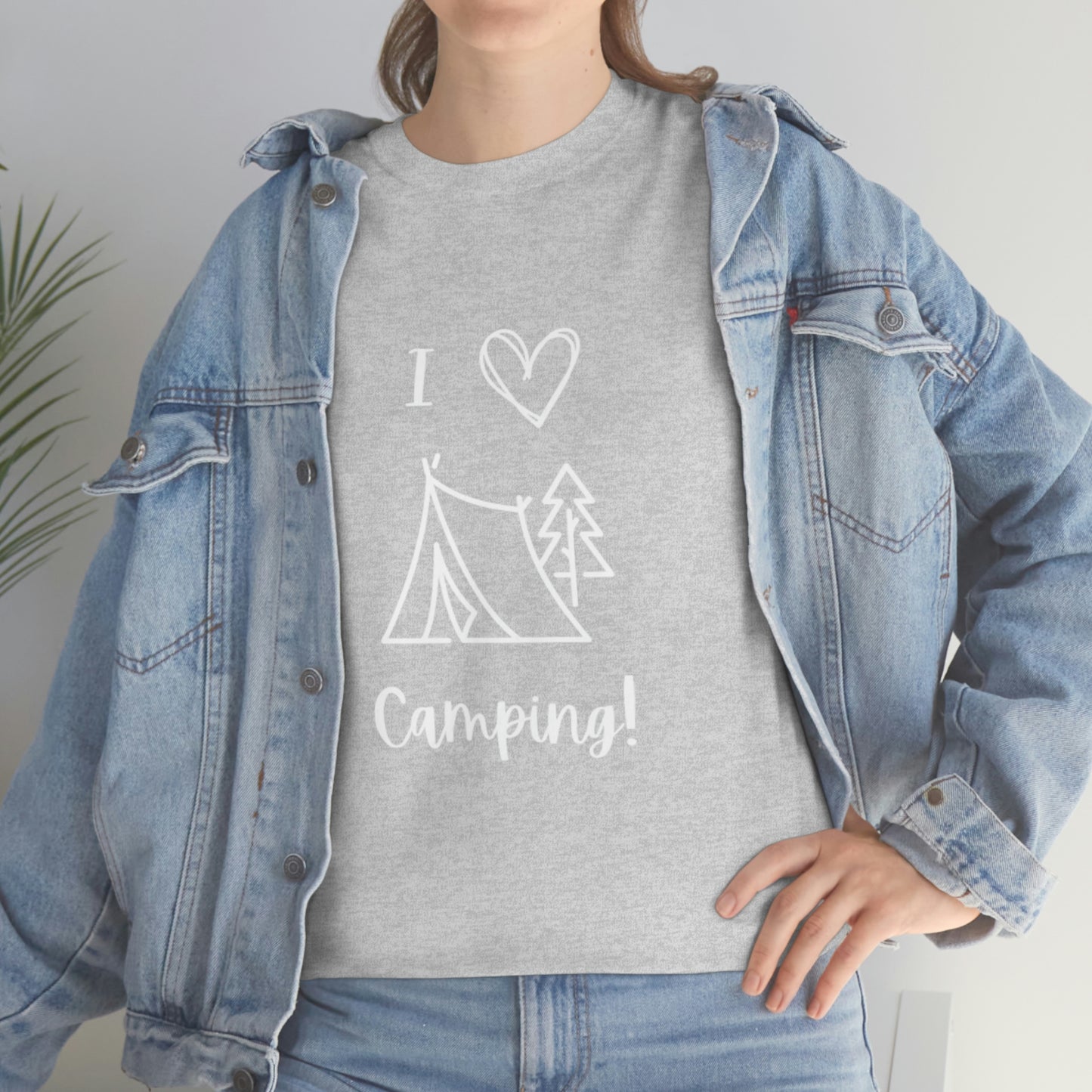 I "Heart" Camping Unisex Heavy Cotton Tee, White Lettering