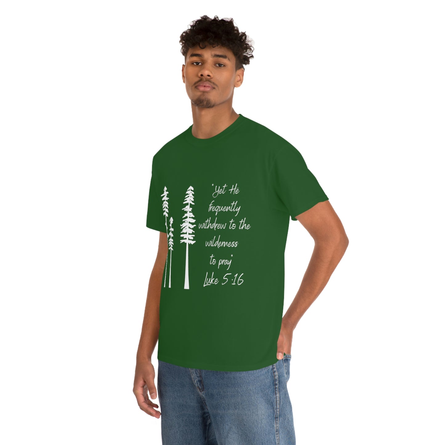 Luke 5:16 Unisex Heavy Cotton Tee, White Lettering