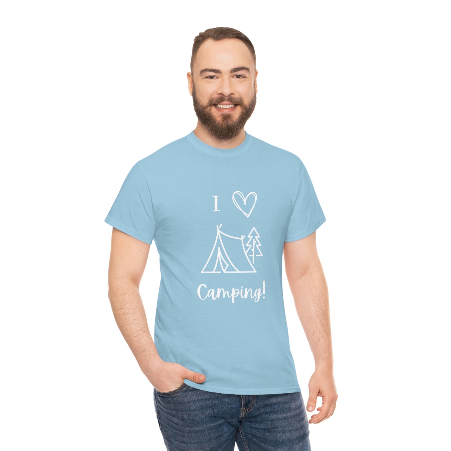 I "Heart" Camping Unisex Heavy Cotton Tee, White Lettering