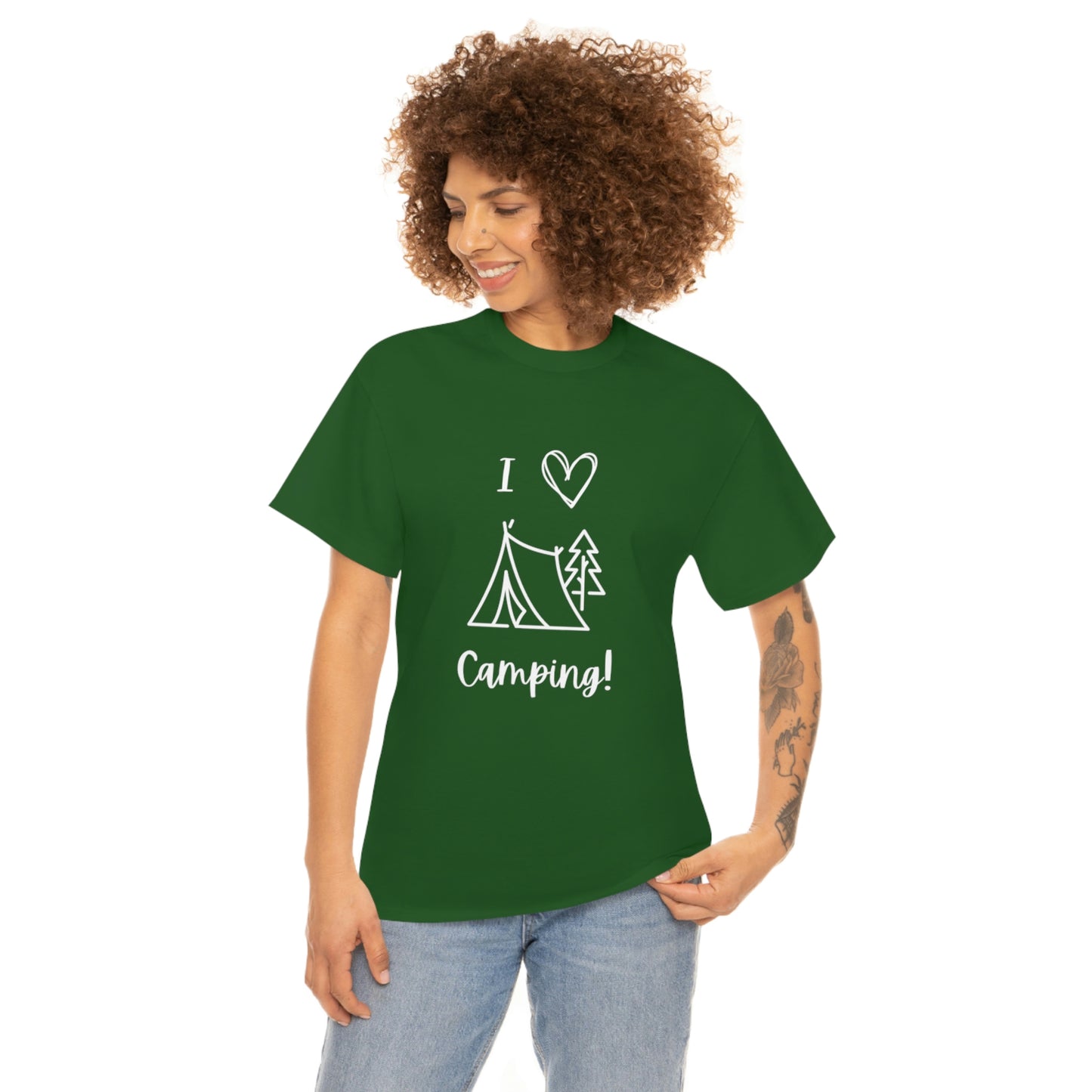 I "Heart" Camping Unisex Heavy Cotton Tee, White Lettering