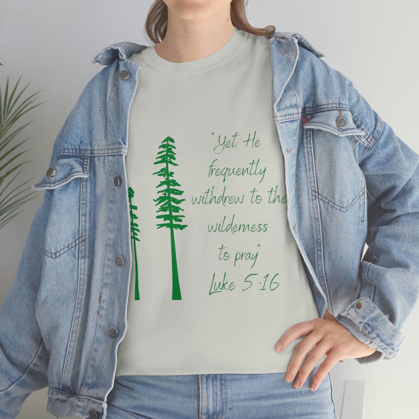 Luke 5:16 Unisex Heavy Cotton Tee, Green Lettering