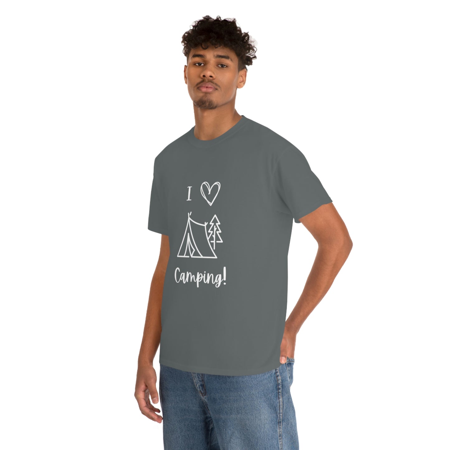 I "Heart" Camping Unisex Heavy Cotton Tee, White Lettering