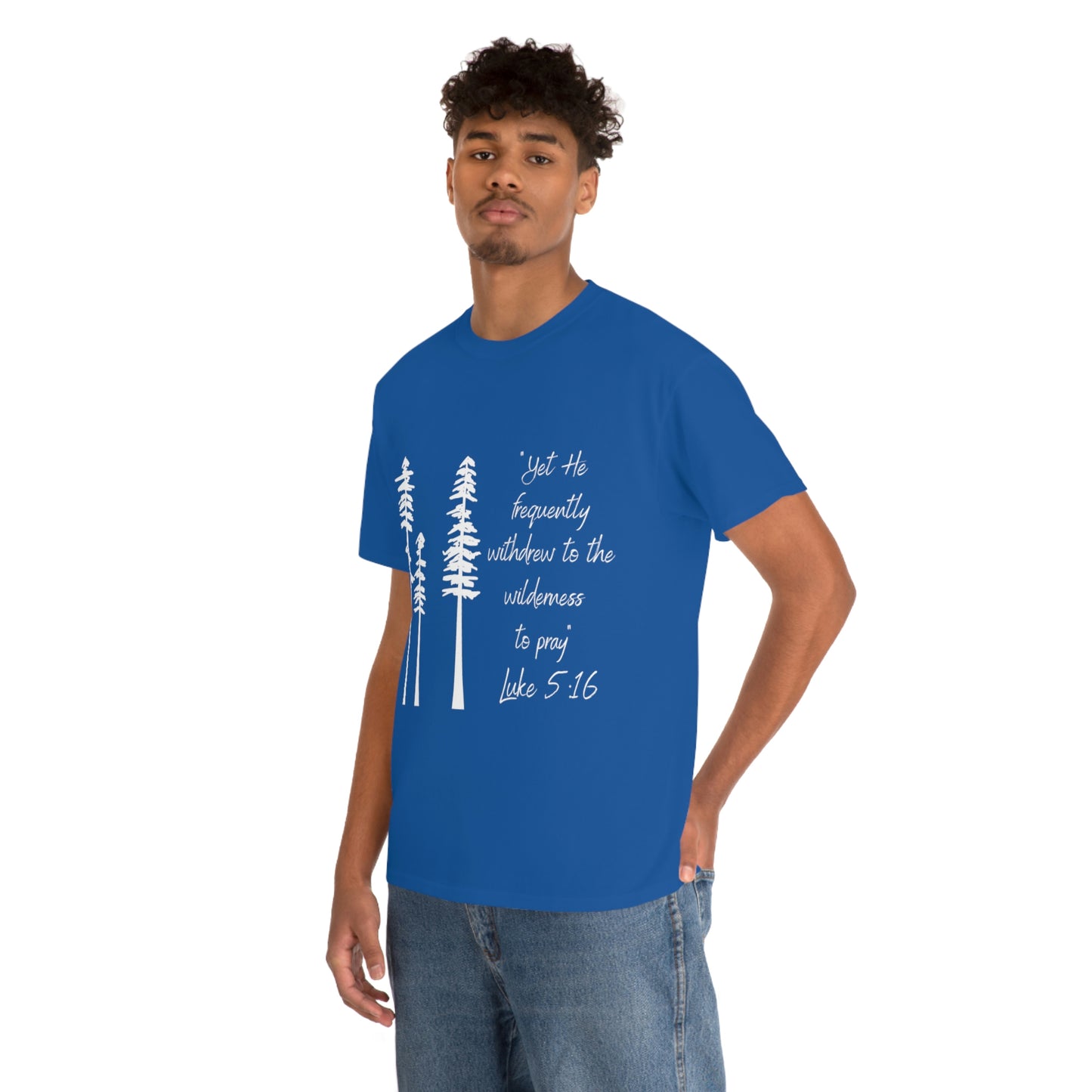 Luke 5:16 Unisex Heavy Cotton Tee, White Lettering