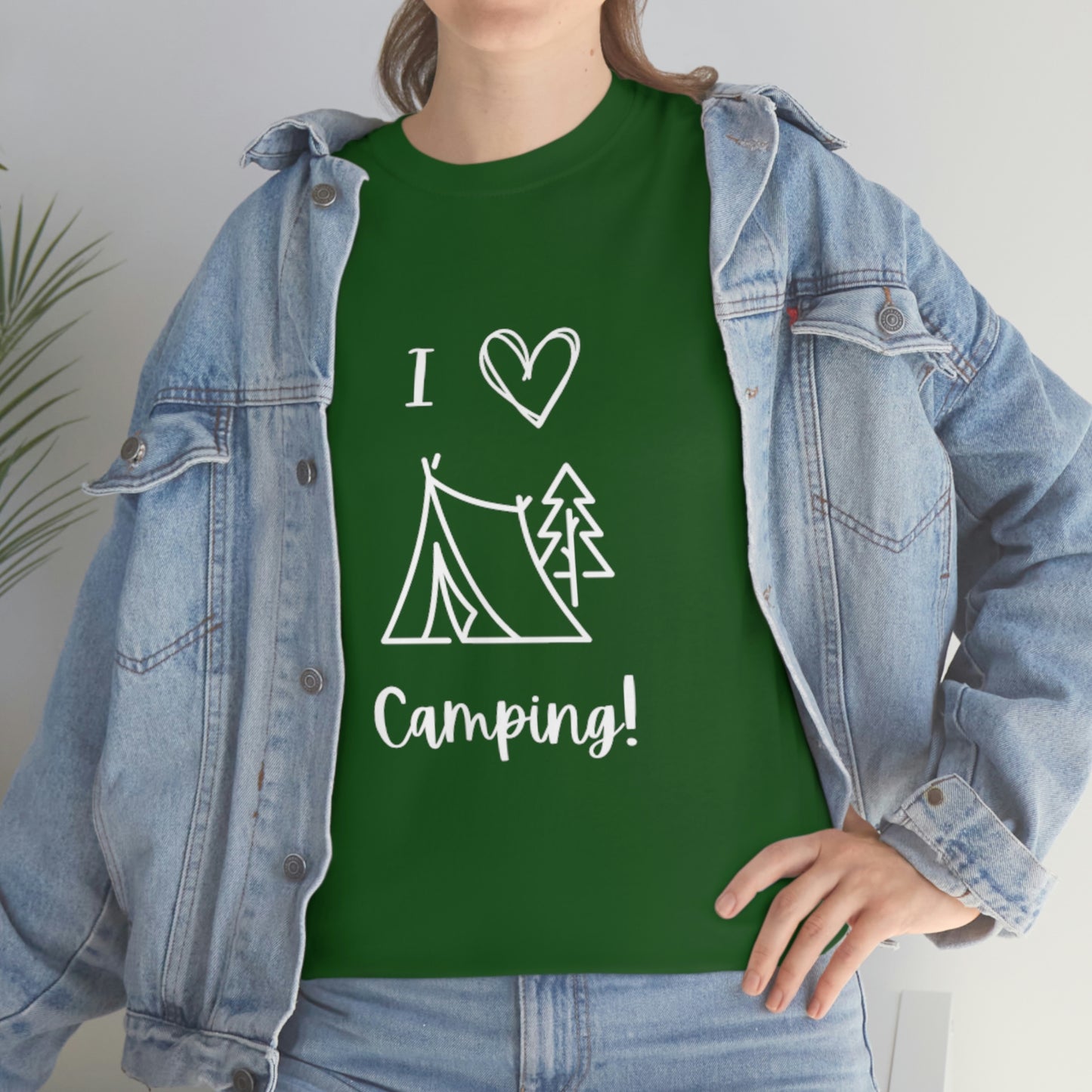 I "Heart" Camping Unisex Heavy Cotton Tee, White Lettering