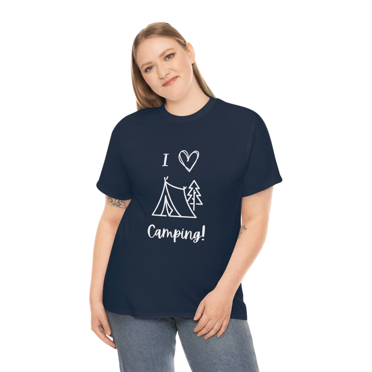 I "Heart" Camping Unisex Heavy Cotton Tee, White Lettering