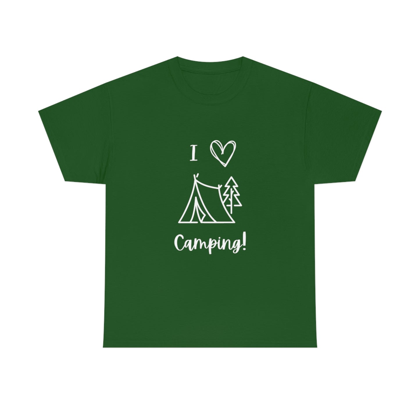 I "Heart" Camping Unisex Heavy Cotton Tee, White Lettering