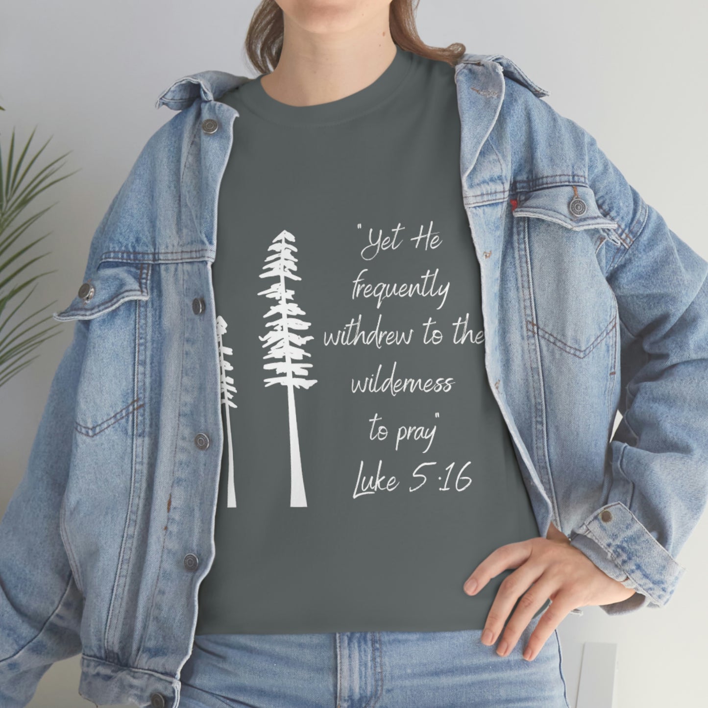 Luke 5:16 Unisex Heavy Cotton Tee, White Lettering